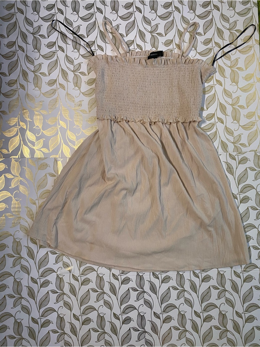 Forever 21 Beige Smocked Sundress with Adjustable Straps